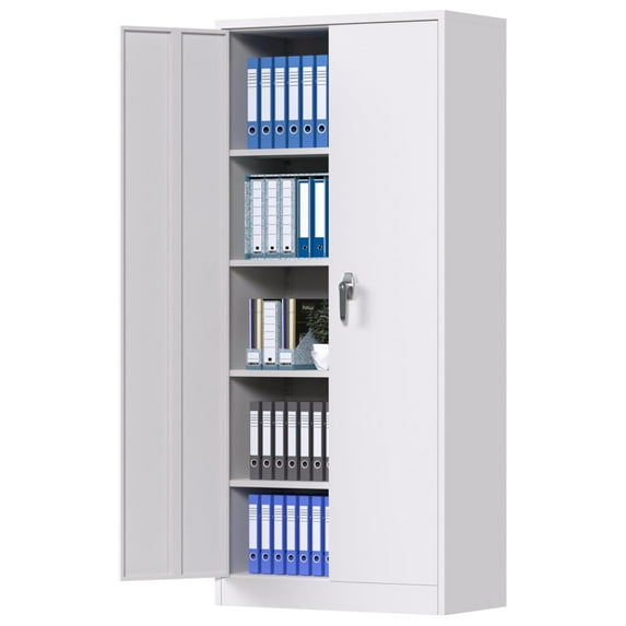 Garvee Metal Storage Cabinet, 71" Tall Cabinet with Doors & Adjustable Shelves for Home, Office, Warehouse, Tool, White