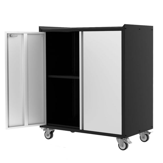 Garvee Metal Storage Cabinet with Lock, 35.43" Rolling Garage Cabinet W/Doors & Adjustable Shelves for Home, Office, Black/Gray