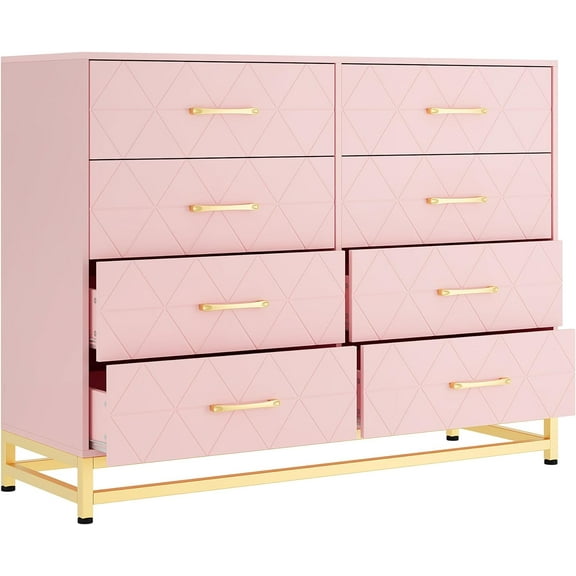 Garvee Modern 8-Drawer Dresser for Bedroom - wooden dresser with Gold Handles, Available in Black, Pink- Stylish Storage Solution for Living Room, Hallway, or Entrance