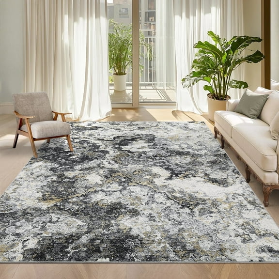 Garvee Modern Abstract Area Rugs for Living Room, 5'x7' Soft Washable Rugs Print Pattern Non Slip Floor Carpet, Low Pile Indoor Rug for Bedroom Dining Room, Gray
