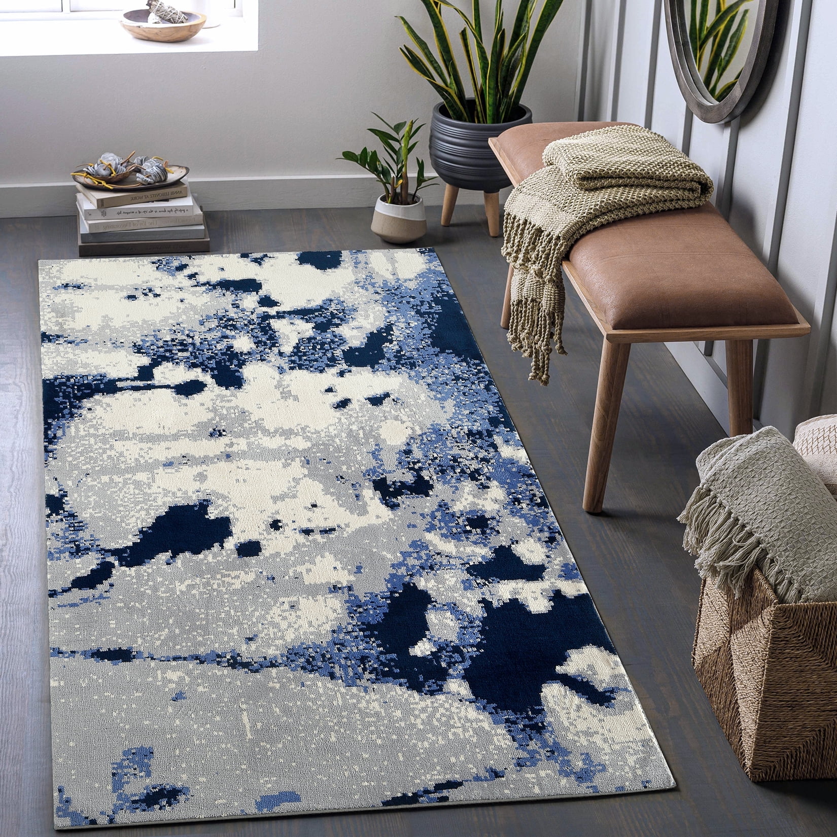Garvee Modern Abstract Runner Rug - 2x8 Blue Hallway Runner Rug Long ...