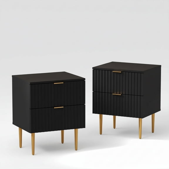 Garvee Modern Fluted Nightstands with 2 Drawers, 18.9 x 15.7 x 24", 2 Pack, Black
