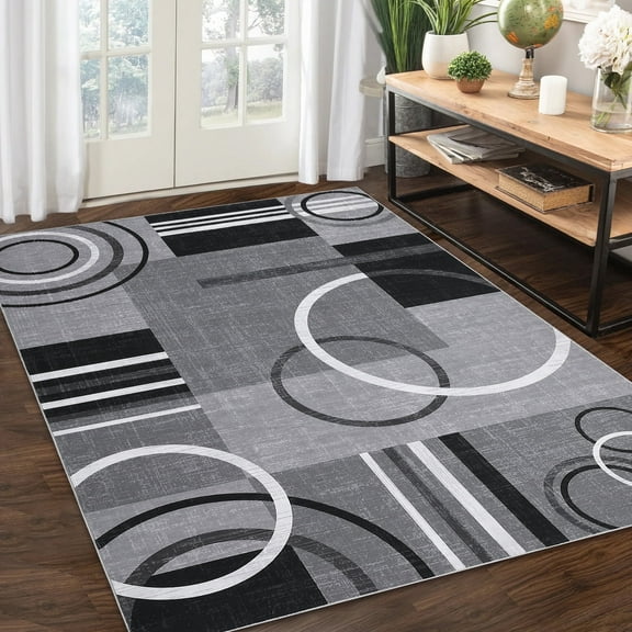 Garvee Modern Geometric Area Rugs 10'x13' Living Room Rugs, Abstract Washable Rug Non-Slip Soft Indoor Throw Carpet Stain Resistant Rug for Dining Room Bedroom, Gray