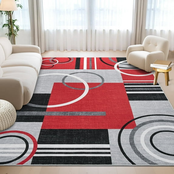 Garvee Modern Geometric Area Rugs 5'x7' Living Room Rugs, Abstract Washable Rug Non-Slip Soft Indoor Throw Carpet Stain Resistant Rug for Dining Room Bedroom, Red