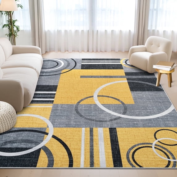 Garvee Modern Geometric Area Rugs 5'x7' Living Room Rugs, Abstract Washable Rug Non-Slip Soft Indoor Throw Carpet Stain Resistant Rug for Dining Room Bedroom, Yellow