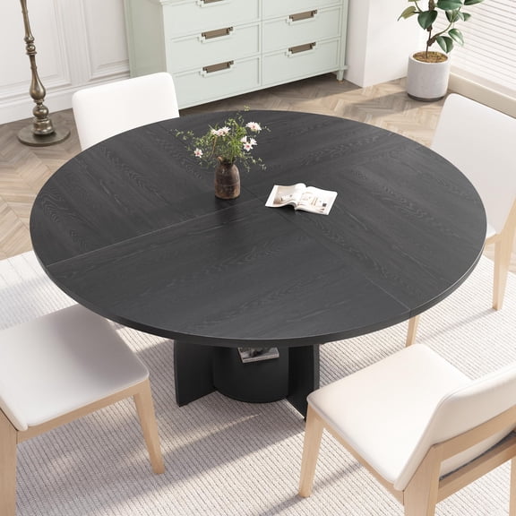 Garvee Modern Round Dining Table – 47 Inch Wood Table for 4-6, Storage Shelf, Adjustable Feet, Easy Assembly & Cleaning, Appropriate for Apartment, Living Room and Home Office – Black