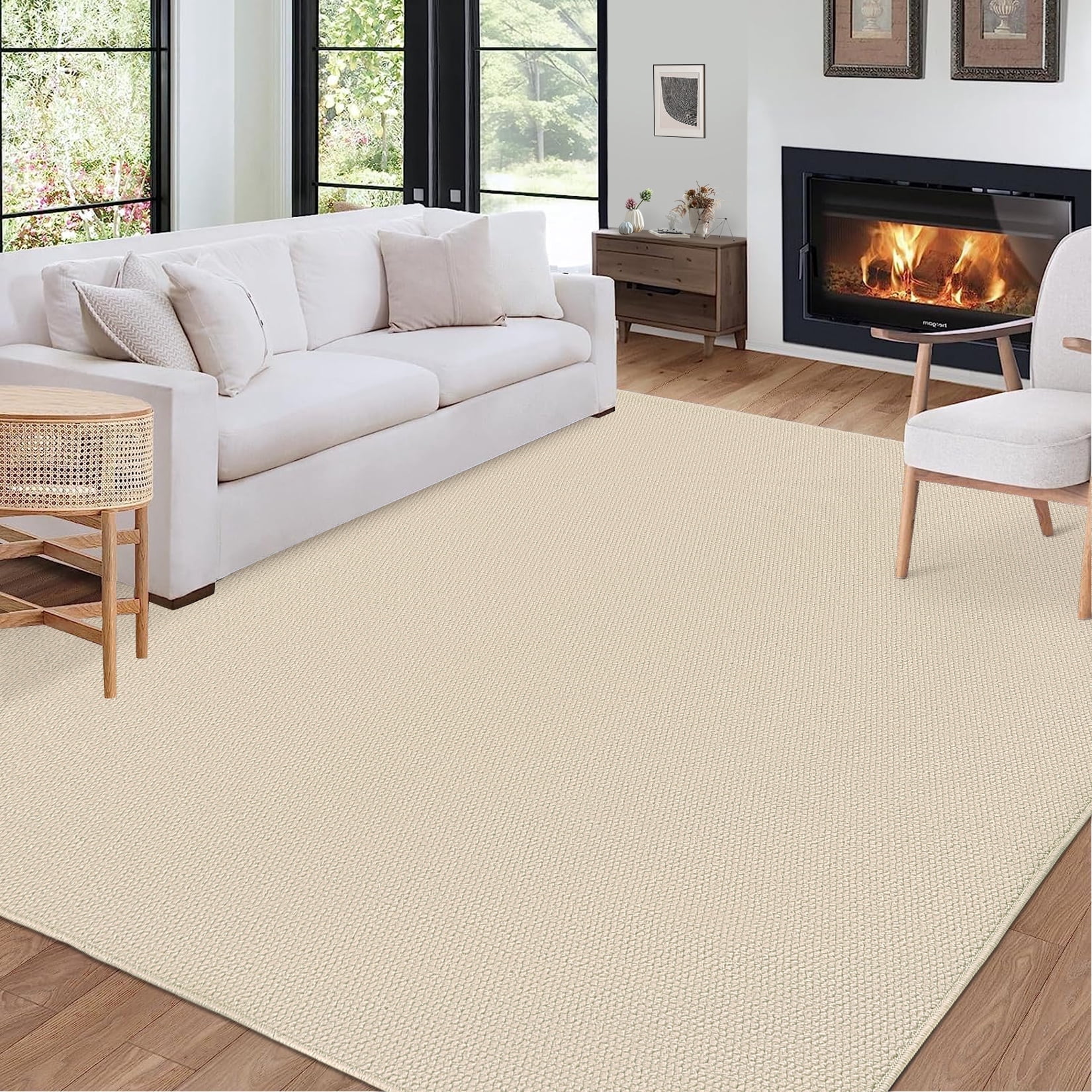 Garvee Modern Solid Area Rug, 5'x7' Washable Non Slip Backing Rug Low Pile Stain Resistant Indoor Floor Carpet for Living Room Bedroom, Beige