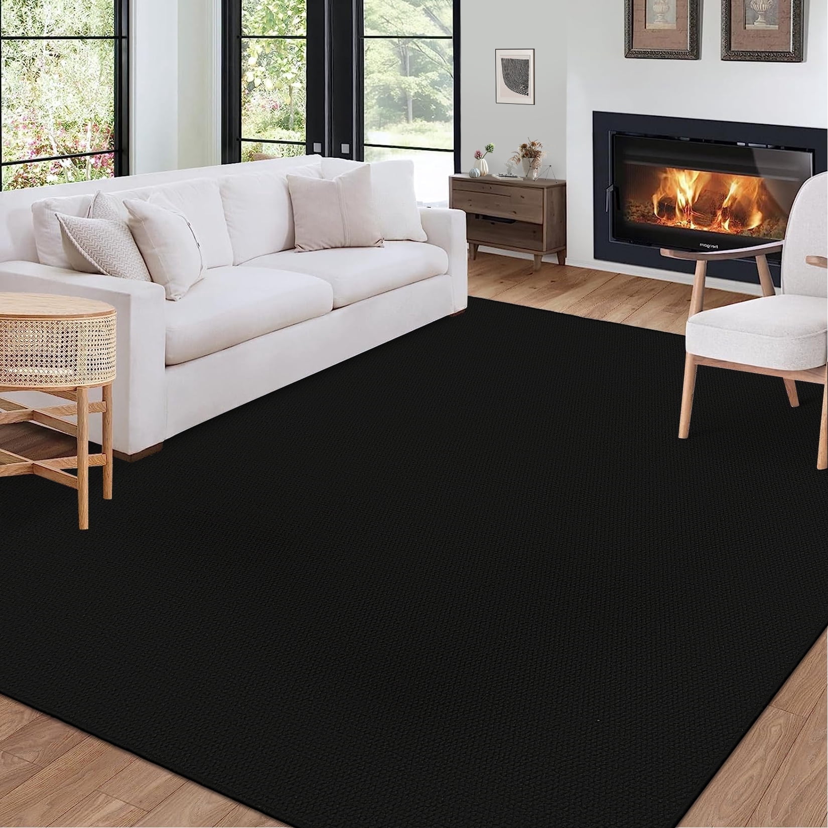 Garvee Modern Solid Area Rug, 5'x7' Washable Non Slip Backing Rug Low Pile Stain Resistant Indoor Floor Carpet for Living Room Bedroom, Black