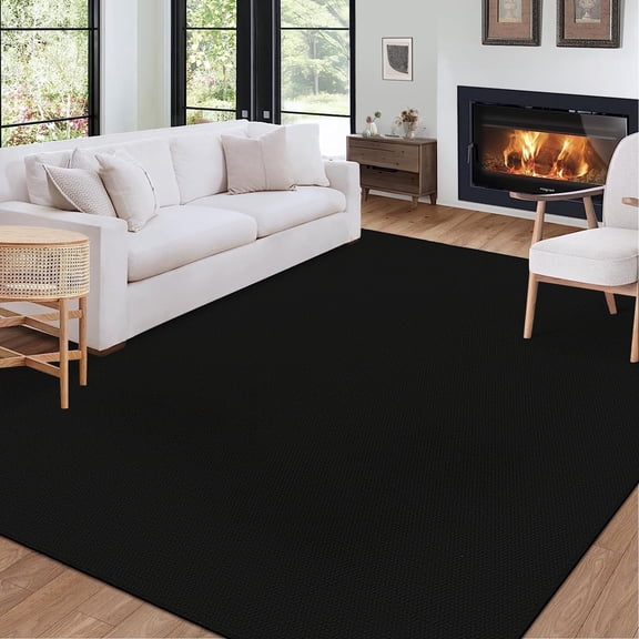 Garvee Modern Solid Area Rug, 8'x10' Washable Non Slip Backing Rug Low Pile Stain Resistant Indoor Floor Carpet for Living Room Bedroom, Black