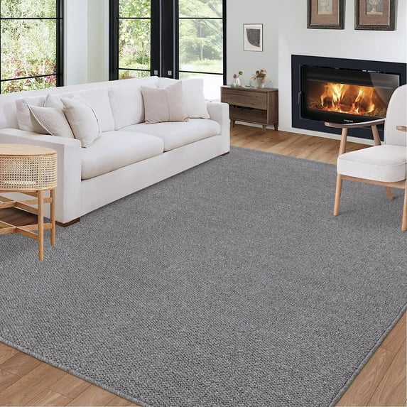 Garvee Modern Solid Area Rug, 8'x10' Washable Non Slip Backing Rug Low Pile Stain Resistant Indoor Floor Carpet for Living Room Bedroom, Gray