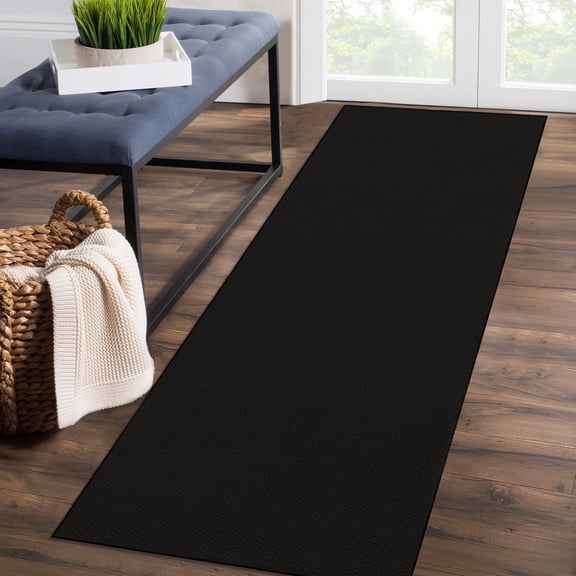 Garvee Modern Solid Runner Rug, 2'x6' Washable Non Slip Backing Rug Low Pile Stain Resistant Indoor Floor Carpet for Hallway Bedroom Laundry, Black