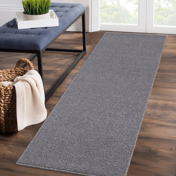 Garvee Modern Solid Runner Rug, 2'x6' Washable Non Slip Backing Rug Low Pile Stain Resistant Indoor Floor Carpet for Hallway Bedroom Laundry, Gray