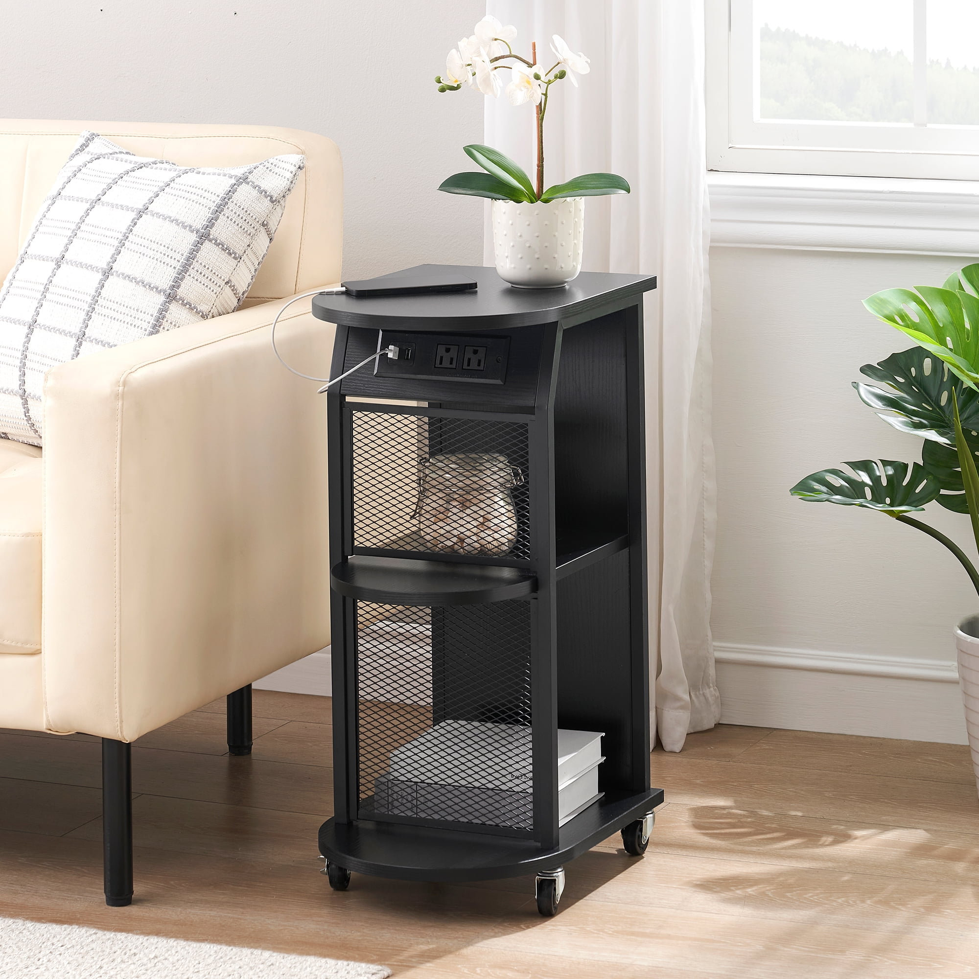 Garvee Narrow End Table with Charging Station, Side Table with USB