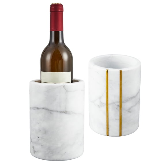 Garvee Natural Marble Wine Chiller Bucket, 6.69 x 9.84 inch Stone Wine Cooler for Champagne & White Wine, Elegant Countertop Wine Holder, Multi-Use Utensil Holder & Home Decor – White
