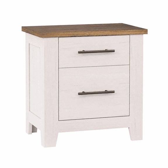 Garvee Nightstand with 2 Drawers, Farmhouse Night Stand with Brown Tabletop, 23" x 15.6"x 23", White