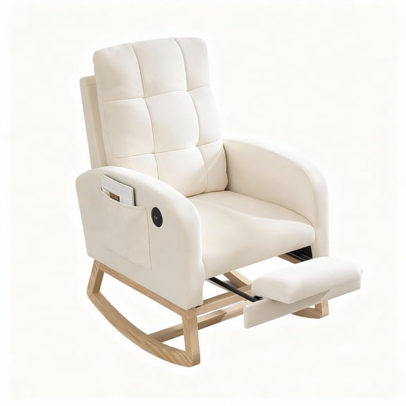 Garvee Nursery Rocking Chair 34.2 x 25.9 x 40.9", with USB Port & Footrest, High Back, Beige