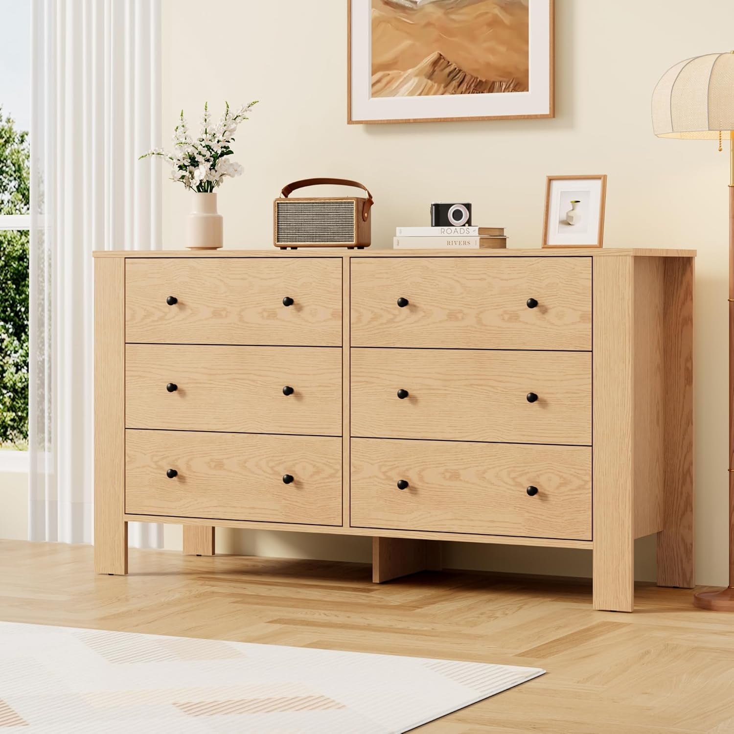 Garvee Oak 6-Drawer Dresser for Bedroom, Modern Tall Dresser Organizer ...