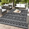 thumbnail image 1 of Garvee Outdoor Area Rug 9'x12' Waterproof Outdoor Carpet, Boho Plastic Straw Rug RV Mat for Picnic, Deck, Balcony, Beach, Patio, Black and White, 1 of 8