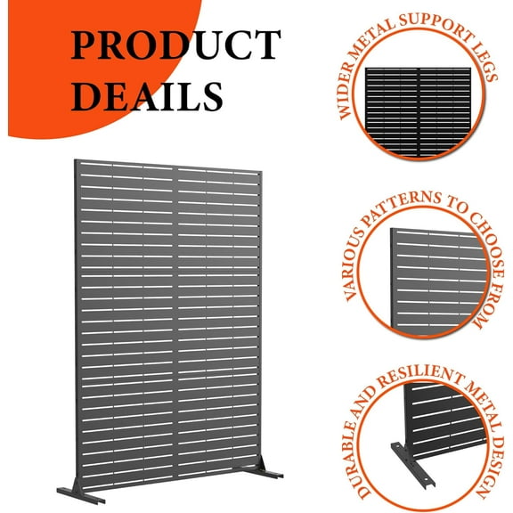 Garvee Outdoor Divider Metal Privacy Screen Outdoor Privacy Screens Decorative Fence for Patio Lawn Garden Deck Balcony with Hook 72 H x 47 W Horizontal stripes-Black 3-Panel