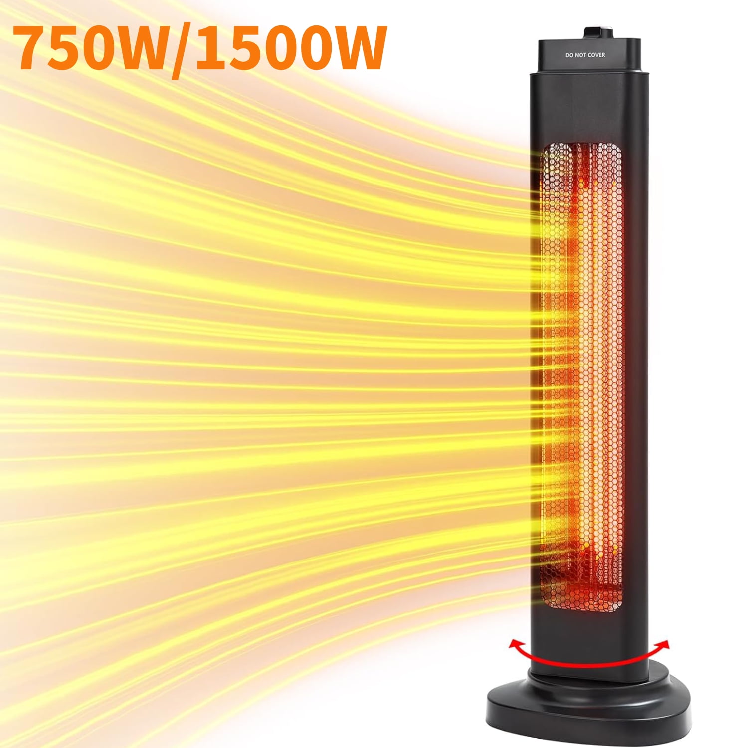 Black Electric Outdoor Infrared Patio Heater with Adjustable Heat Levels