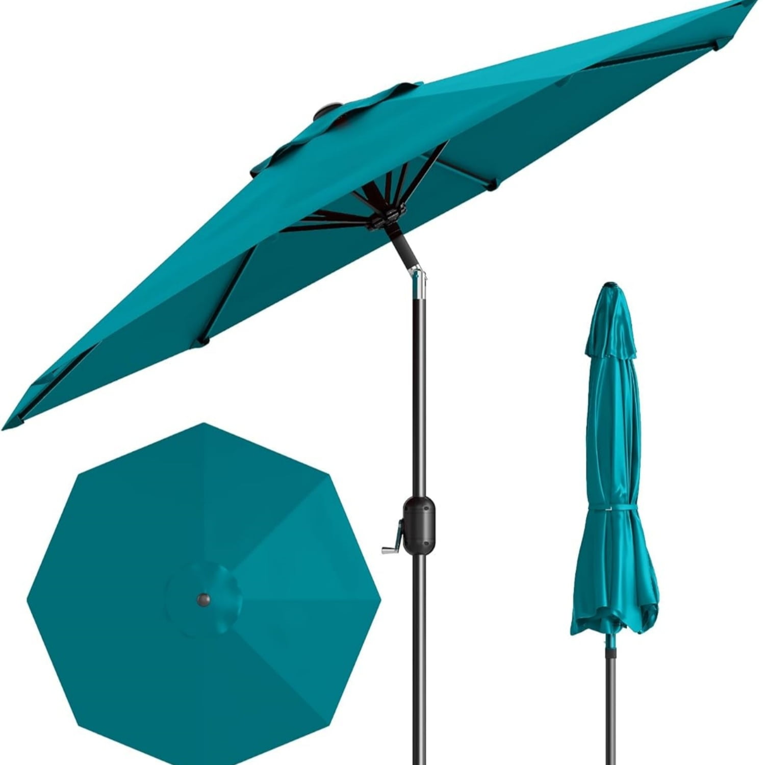Garvee Outdoor Octagon Patio Umbrella, 8.69 x 8.69 x 7.87 ft, 8 Sturdy Ribs, Turquoise Blue