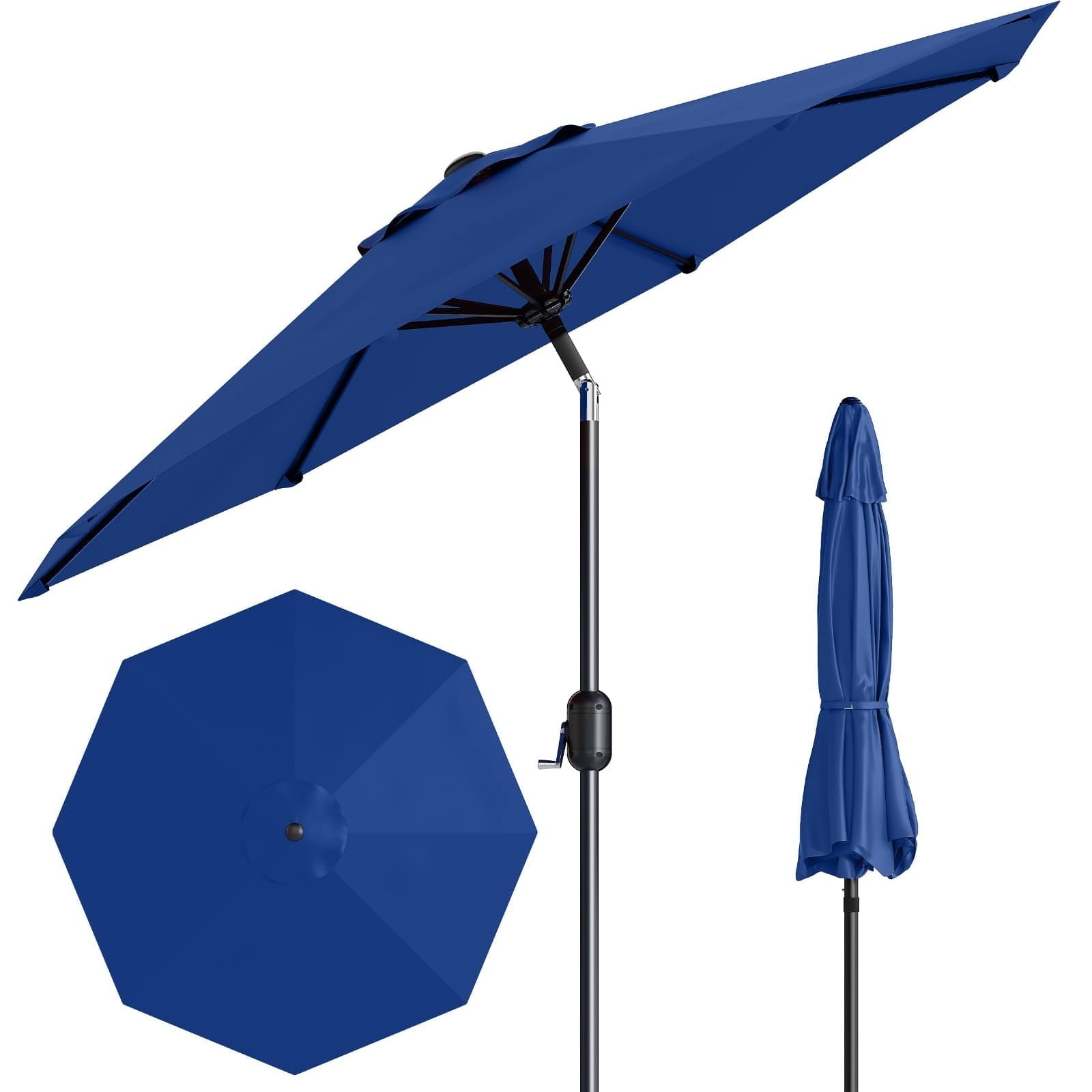 Garvee Outdoor Octagon Patio Umbrella, 8.69 x 8.69 x 7.87 ft,  8 Sturdy Ribs,  Dark Blue