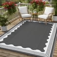thumbnail image 1 of Garvee Outdoor Rug 10x14ft Modern Bordered Reversible Plastic Straw Rug, Waterproof RV Camping Rug Foldable Patio Rug for Deck Porch Balcony Backyard Picnic Beach, Gray/White, 1 of 9