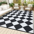 thumbnail image 1 of Garvee Outdoor Rug 8'x10' Waterproof Patio Rug, Portable Modern Geometric Plastic Outdoor Carpet for Camping, Deck, Backyard, Porch Decor, with Storage Bag, Black and White, 1 of 10