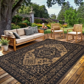 Garvee Outdoor Rug 8'x10' Waterproof Reversible Plastic Straw Rug, Indoor Outdoor Rug for Patio RV Camping Balcony Deck Backyard, Black & Brown