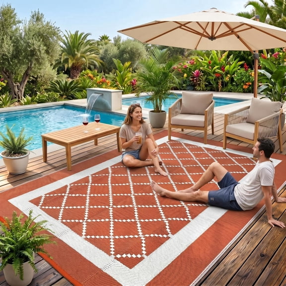 Garvee Outdoor Rug 8'x10' Waterproof Rug for Patios, Reversible Plastic Straw Rug Camping Carpet Mats for RV, Picnic, Backyard, Balcony, Porch, Beach, Orange