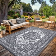 Garvee Outdoor Rug 9'x12’ Waterproof Reversible Plastic Straw Rug, Indoor Outdoor Rug for Patio RV Camping Balcony Deck Backyard, Gray & White