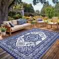thumbnail image 1 of Garvee Outdoor Rug 9'x18’ Waterproof Reversible Plastic Straw Rug, Indoor Outdoor Rug for Patio RV Camping Balcony Deck Backyard, Dark Blue & White, 1 of 9