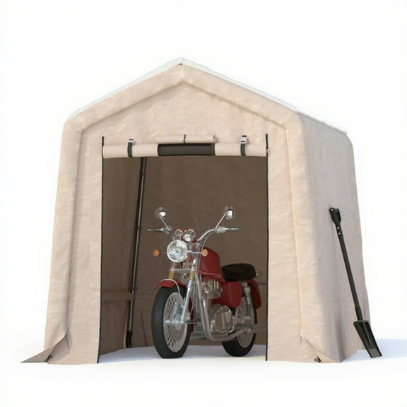 Garvee Outdoor Storage Shed with Roll-Up Door & Vent, 10 ft x 7 ft x 7.36 ft, Khaki