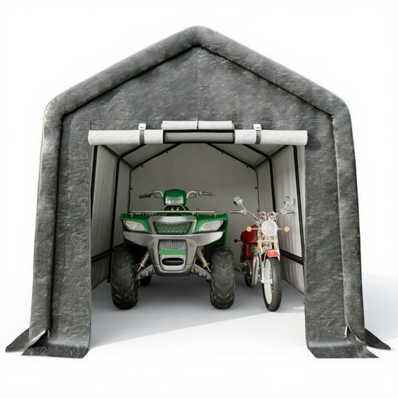 Garvee Outdoor Storage Shed with Roll-Up Door & Vent, 15 ft x 10 ft x 7.36 ft, Gray