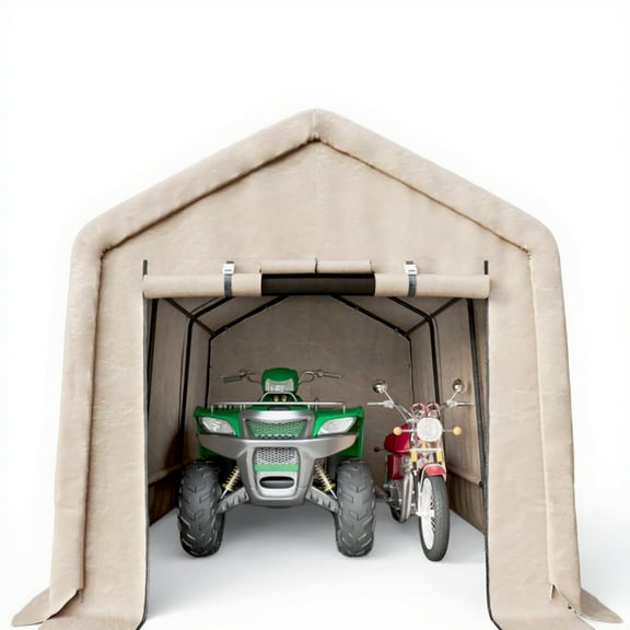 Garvee Outdoor Storage Shed with Roll-Up Door & Vent, 15 ft x 7 ft x 7.36 ft, Khaki