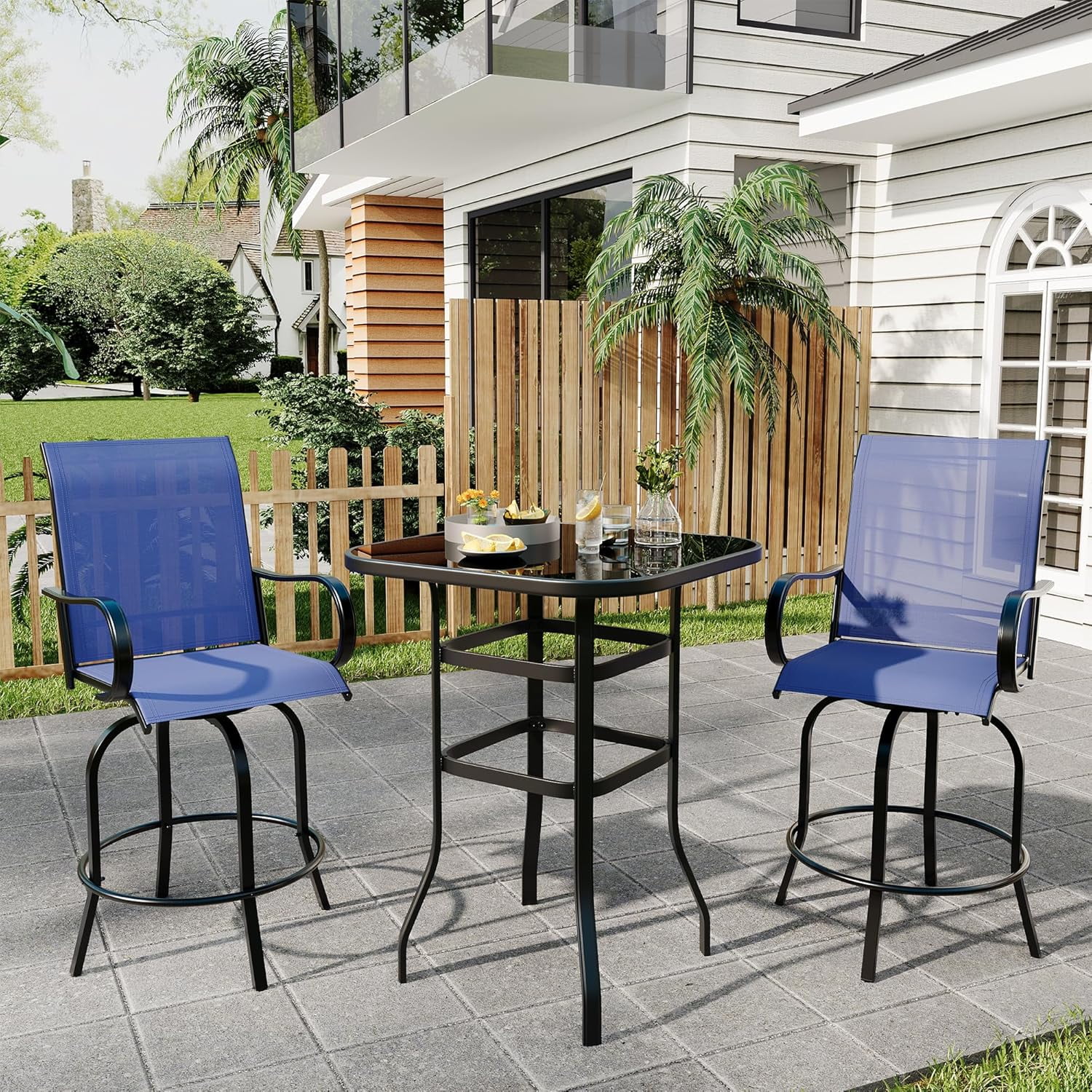 Garvee Outdoor Swivel Bar Stools Set of 2, 360° Rotating Patio Bar ...