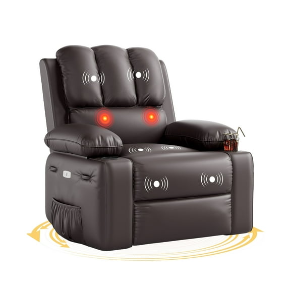 Garvee Oversized 27 inch Electric Recliner, with Heat and Massage, 360° Swivel Faux, Coffee
