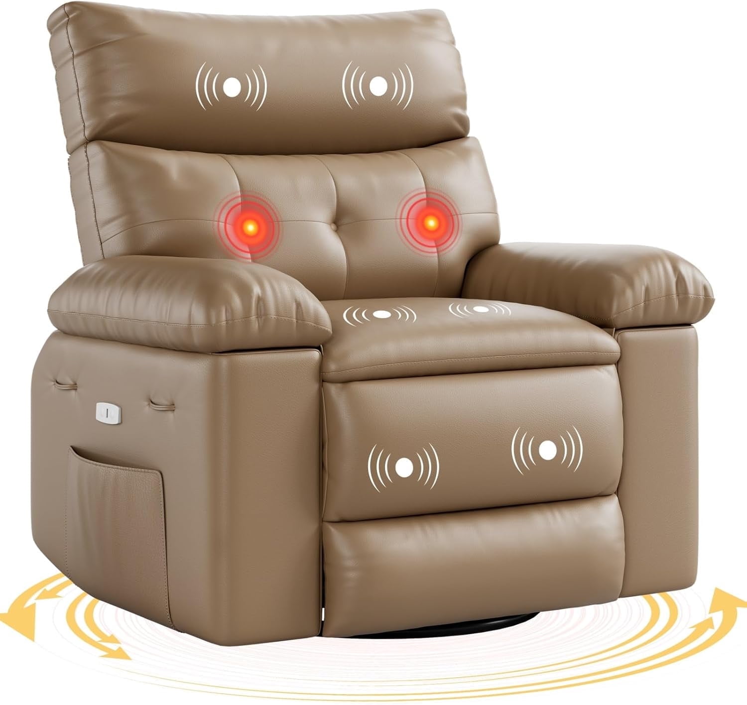Garvee Oversized Electric Recliner Chair, 27" Width, 360° Rocker Swivel , Heat & Massage, light Yellow