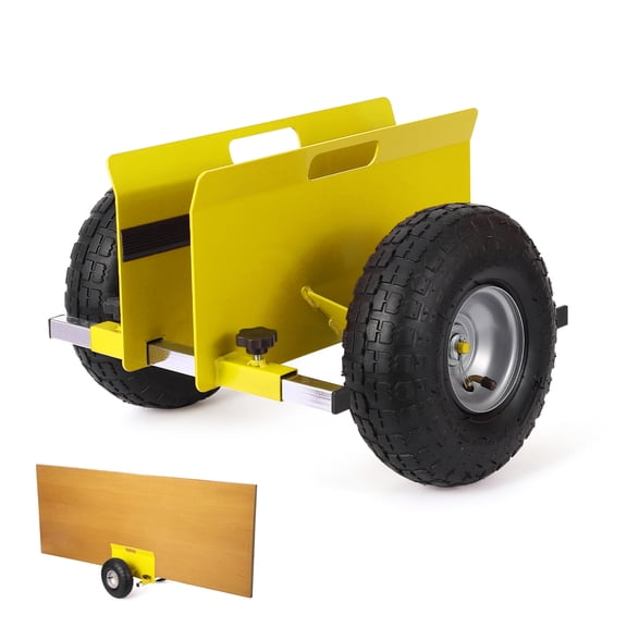 Garvee Panel Dolly with 600 LBS Capacity, Adjustable Drywall Mover with 10 in Rubber Inflatable Tires, Plywood Dolly for Drywall Sheets & Door Material Transport, Yellow
