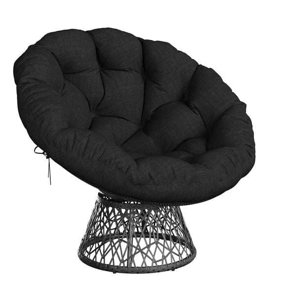 Garvee Papasan Chair, 37" Ergonomic Wicker Papasan Chair with Extra-Thick Soft Fabric Cushion, Heavy-Duty Steel Frame, 360° Swivel Base for Living Room, Bedroom & Reading Nook – All Black