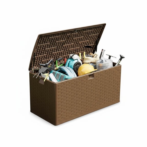 Garvee Patio Deck Box 100 Gal, 50 x 22 x 25", Outdoor Storage Box, Brown