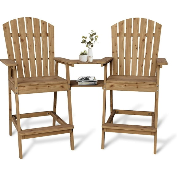 Garvee Patio Tall Adirondack Bar Chairs – Outdoor Adirondack Barstools with Connecting Tray, Bar Stool Chair with High Back for Deck, Balcony, Backyard, Set of 2