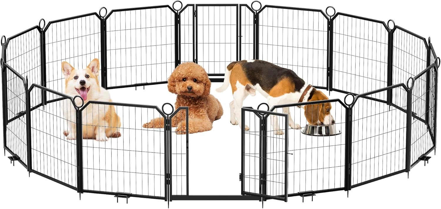 Garvee Pet Playpen Cage, Extra Large 16-Panel Steel, for Puppies and Small Dog, 24" Height, Black