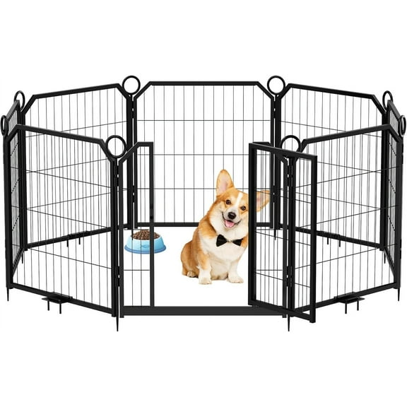Garvee Extra Large 8-Panel Steel Pet Playpen Cage, for Puppies & Small Dogs, 24" Height, Black