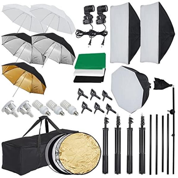 Garvee Photography Lighting kit with Backdrops, 8.5 ft x10 ft Backdrop Stand, 5 Tripod Stands and Bulb, Umbrella Softbox Continuous Lighting, Photo Studio Equipment for Portrait Product Photo Shoot