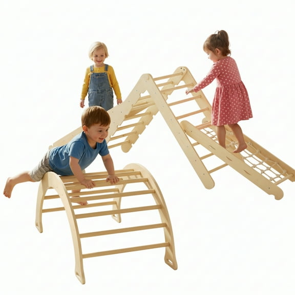 Garvee Pikler Triangle Set, 4 in 1 Toddler Climbing Toys, Montessori Climbing Set, Oak