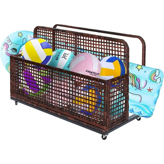 Garvee Outdoor Storage,Storage Basket,Poolside Float Storage, Patio Pool Float Storage Box, PE Rattan Outdoor Pool Caddy with Rolling Wheels for Pool, Floaties, Patio, Beach-Sturdy & Movable, Brown
