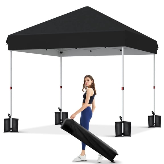 Garvee Outdoor 10x10 ft Pop-up Canopy, One Button Push Setup, Heavy Duty, Portable Roller Bag, Black