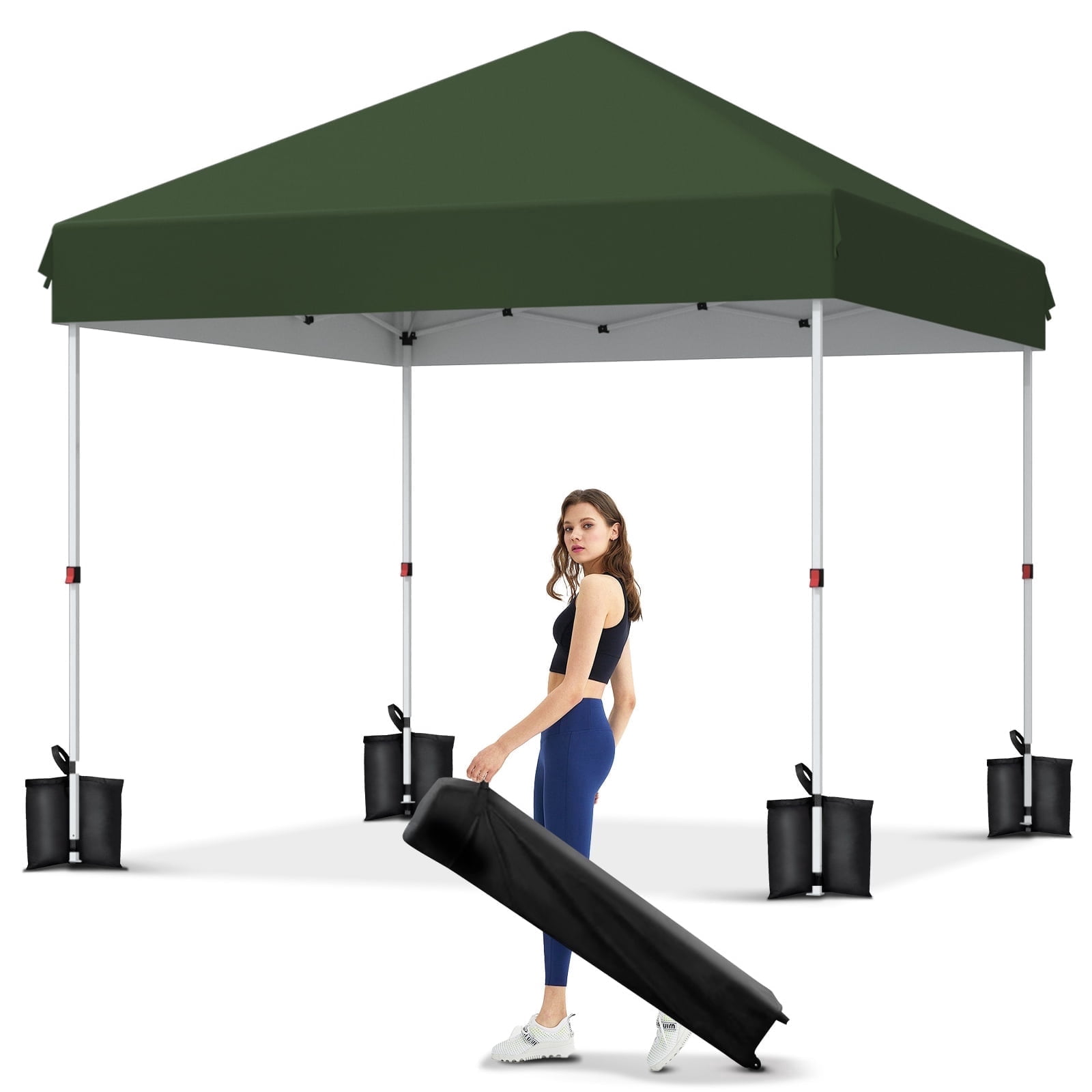 Garvee Outdoor 10x10 ft Pop-up Canopy, One Button Push Setup, Heavy Duty, Portable Roller Bag, Green