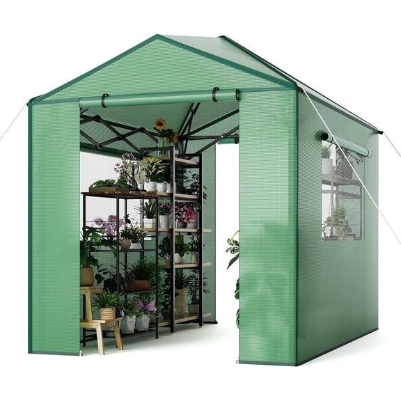 Garvee Pop up Walk-in Greenhouse, 8'x6', for Garden Patio Backyard, Green